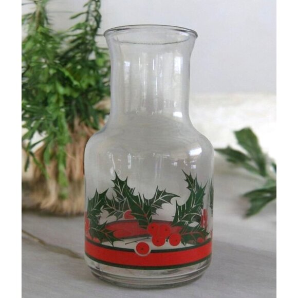 Holiday Glass Carafe With Holly Berry Design - Picture 2 of 4